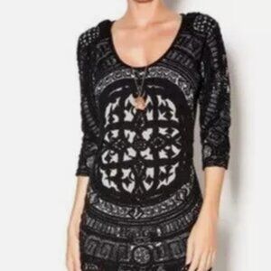 Desigual x Christian Lacroix Leyre Knit 3/4 Sleeve Black and White Dress, Size L